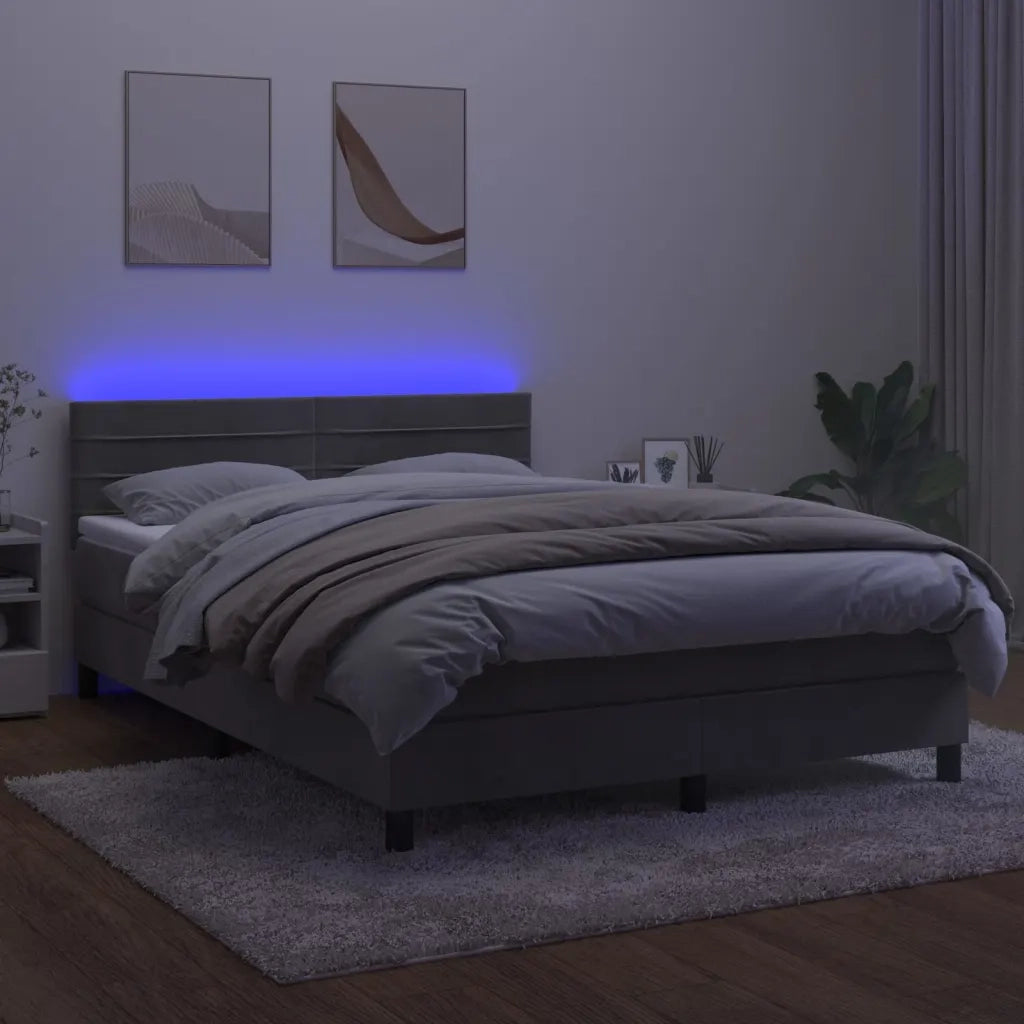 Letto a Molle con Materasso e LED Grigio Chiaro 140x190 cm Velluto 3134459