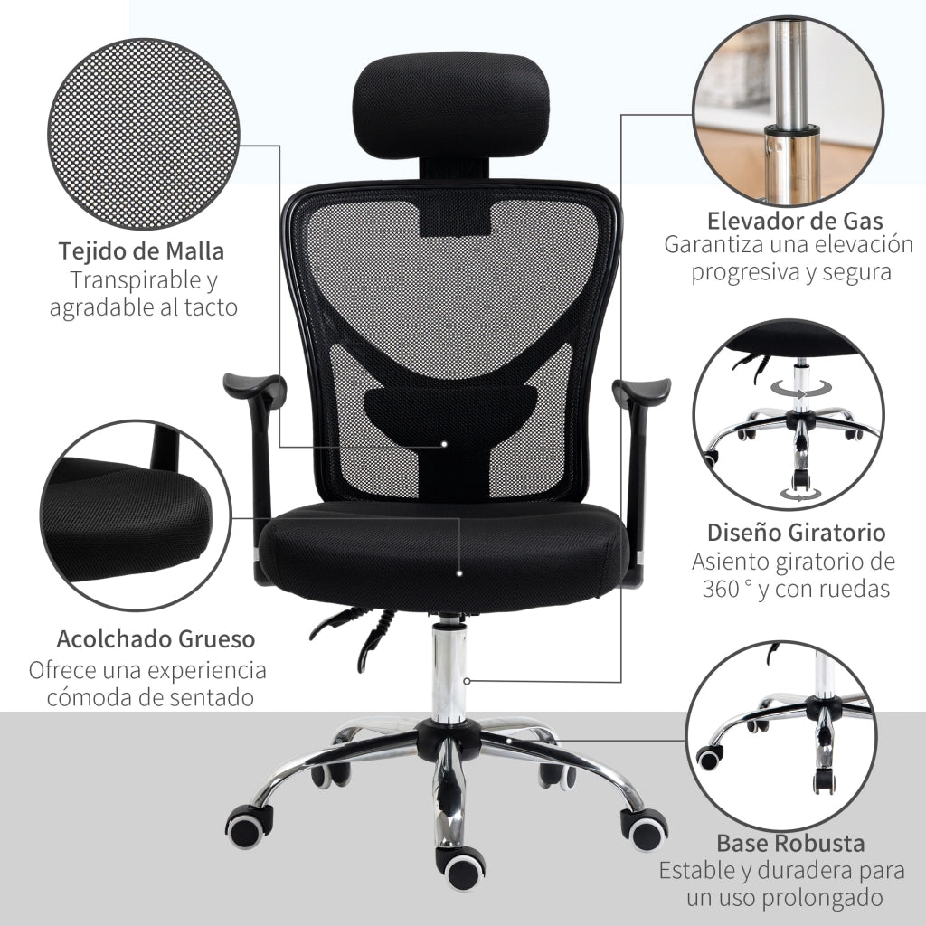 Sedia da Ufficio Girevole con Schienale Regolabile ¨C Minimal ¨C Nero, Rete, Regolazione Altezza