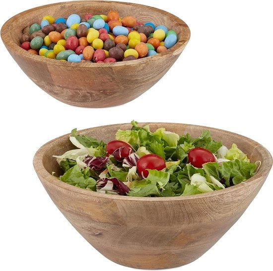 Set di scodelle di mango in legno di 2 pezzi Ø 23 e 29 cm - Scodelle rotonde per snack - Scodella per frutta in legno marrone