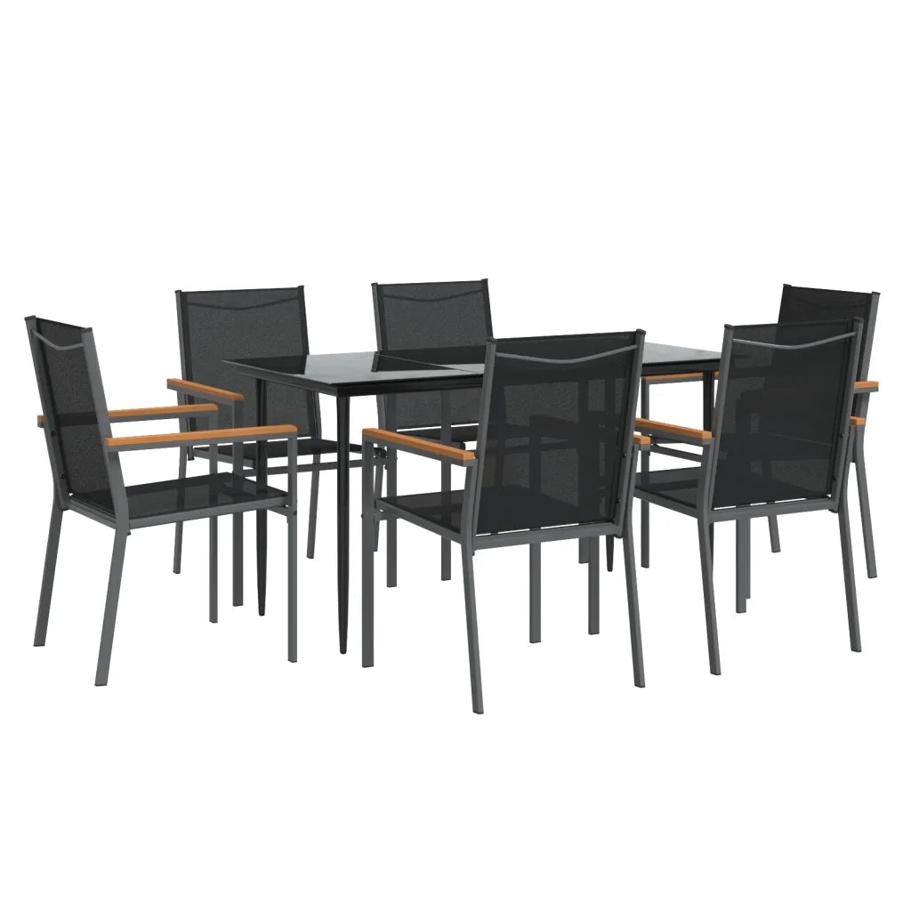 Set da Pranzo da Giardino 7 pz Nero in Textilene e Acciaio