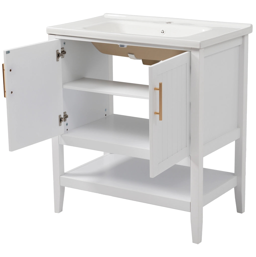 Mobile bagno con lavabo in ceramica 80 cm, bianco, MDF