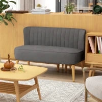 Divano dal Design Retro a due posti, Gambe in Legno, 117 cm x 56.5 cm x 77 cm, Grigio Scuro