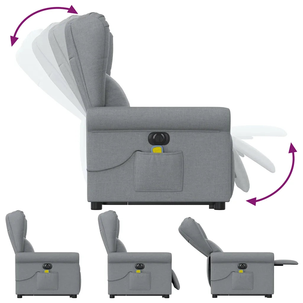 vidaXL Poltrona Alzapersona Massaggi Elettrica Grigio Chiaro Tessuto