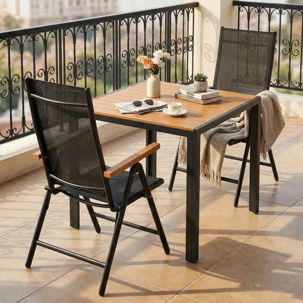 Set di mobili da giardino LIFERUN in alluminio 3 pezzi, set per balcone 2 sedie 1 tavolo, tavolo da giardino WPC + 2 sedie da giardino a schienale alto pieghevoli e resistenti alle intemperie in
