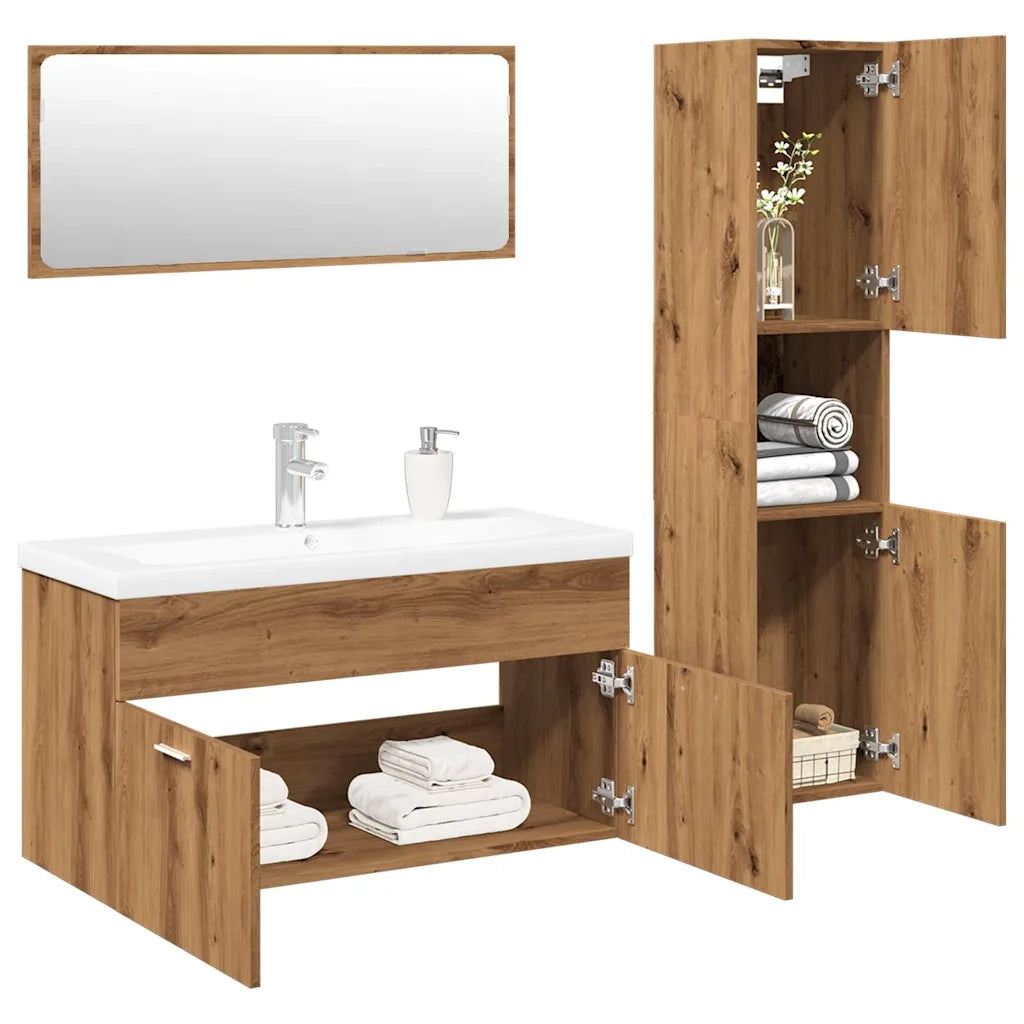 Set Mobili da Bagno 4 pz Rovere Artigianale Legno Multistrato 3328600