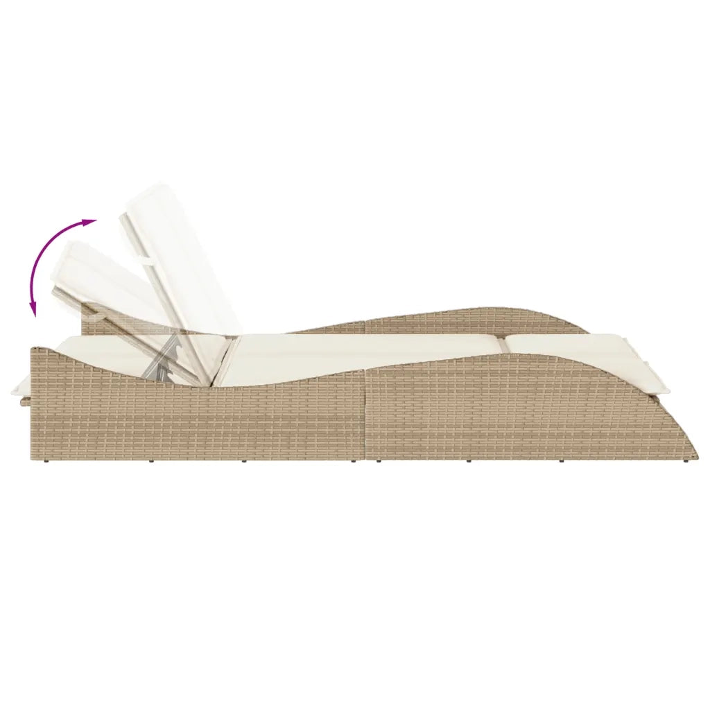 Lettino Prendisole | Sdraio da giardino | Lettino da sole con Cuscini Beige 114x205x73 cm Polyrattan