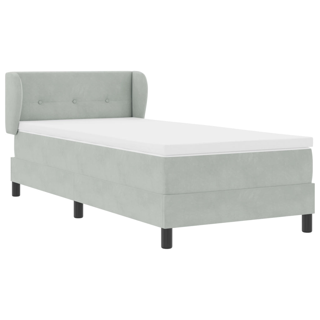 Letto Box Spring con Materasso Grigio Chiaro 90x200 cm in Velluto