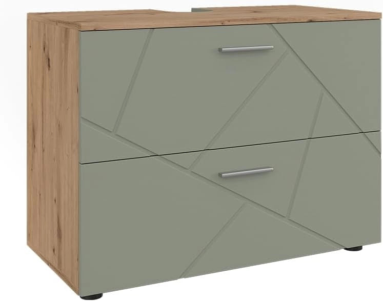 Mobile sottolavabo per bagno Irma, Verde salvia, 80 x 58.6 cm con cassetti, adatto per l'installazione sopra il sifone con aperture di aerazione