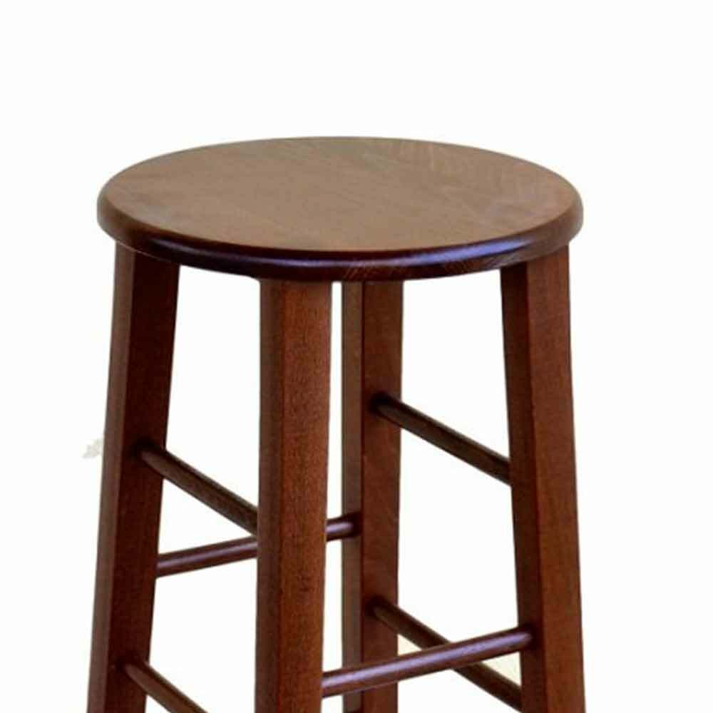 Sgabello H 80 cm in legno noce scuro con seduta rotonda e gambe a sciabola