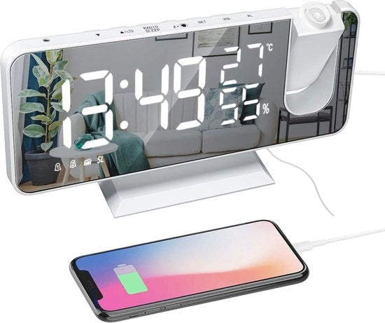 Proiettore con caricatore USB e radio FM - schermo da 7,5 polliche con proiettore girevole e funzione di sonno