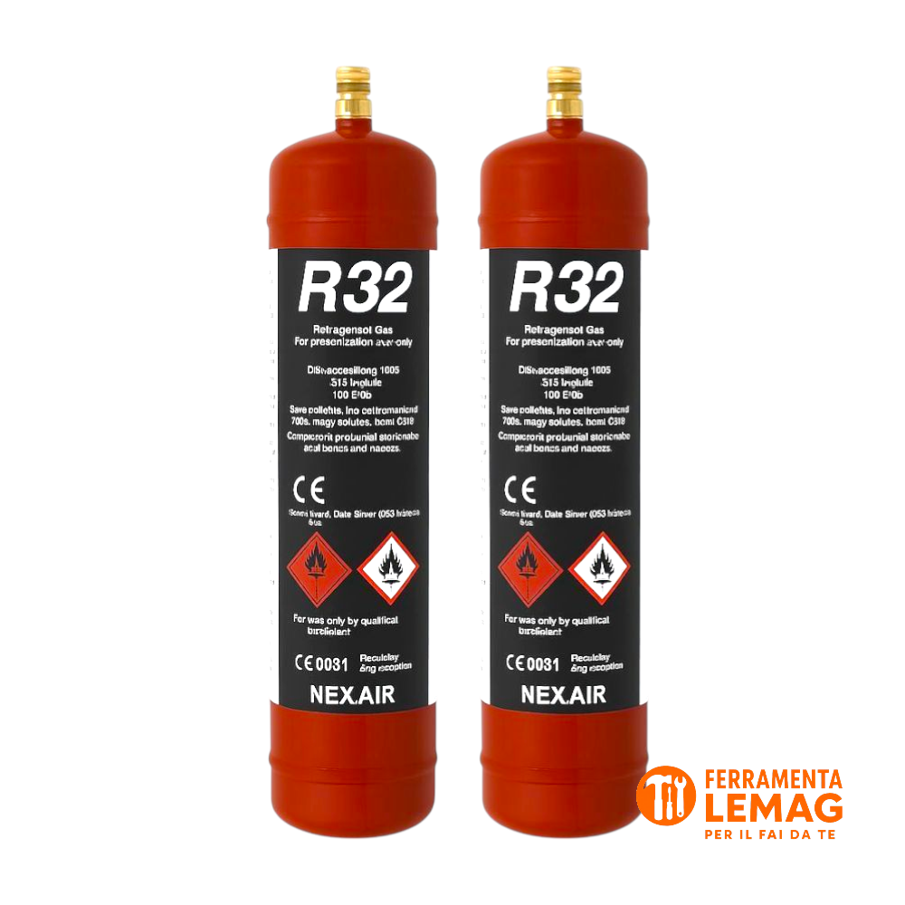 Ricarica gas R32 per condizionatori, valvola 1/2" ACME SX, approvazione T-PED
