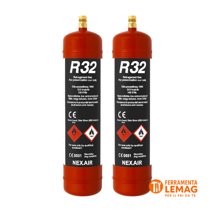 Ricarica gas R32 per condizionatori, valvola 1/2" ACME SX, approvazione T-PED