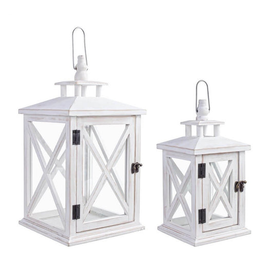 Set 2 Lanterne Legno Bianco Rustiche da Interno - BUTLER