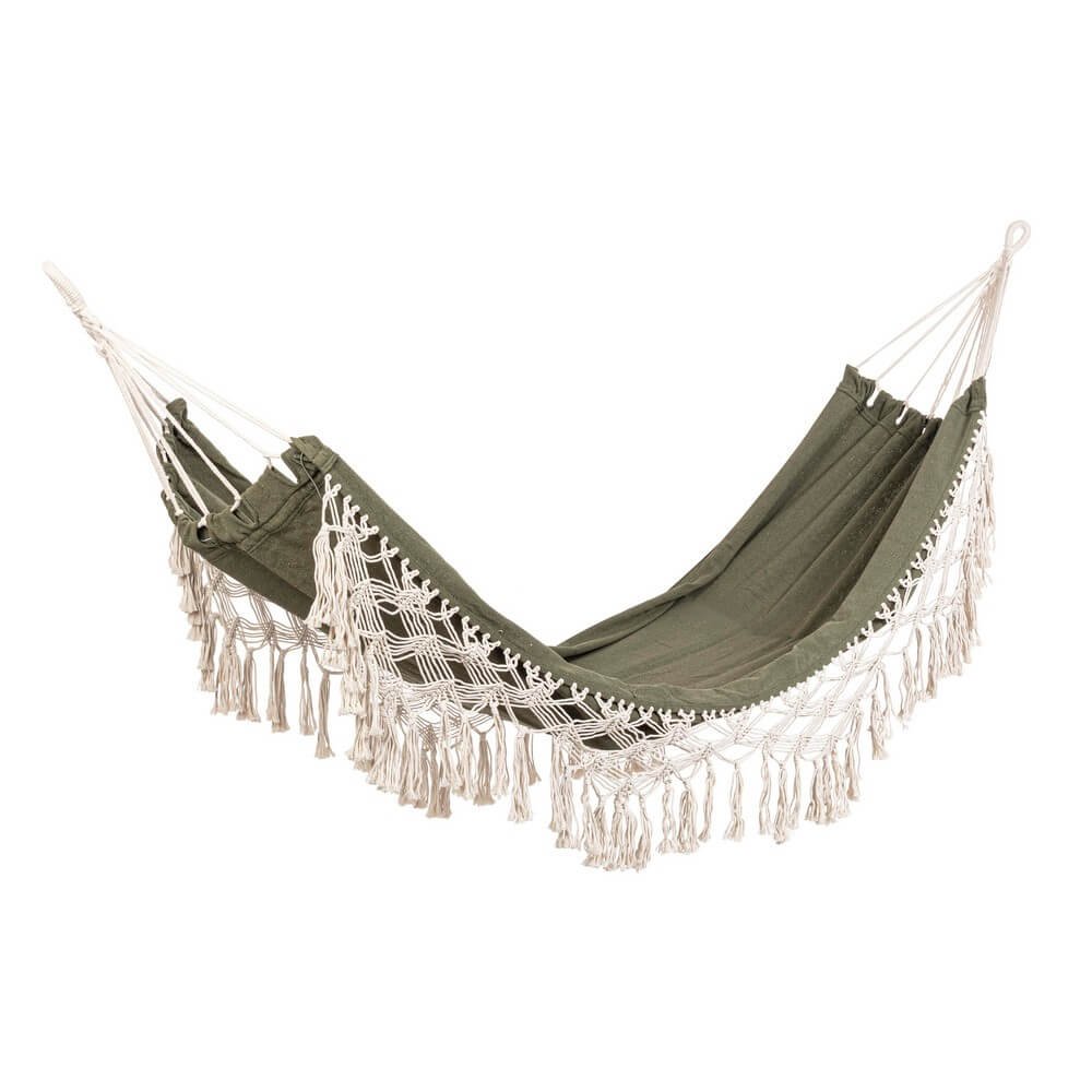 Amaca Cotone Bianco Boho da Esterno 100x200 cm - AURORA Colore: Verde