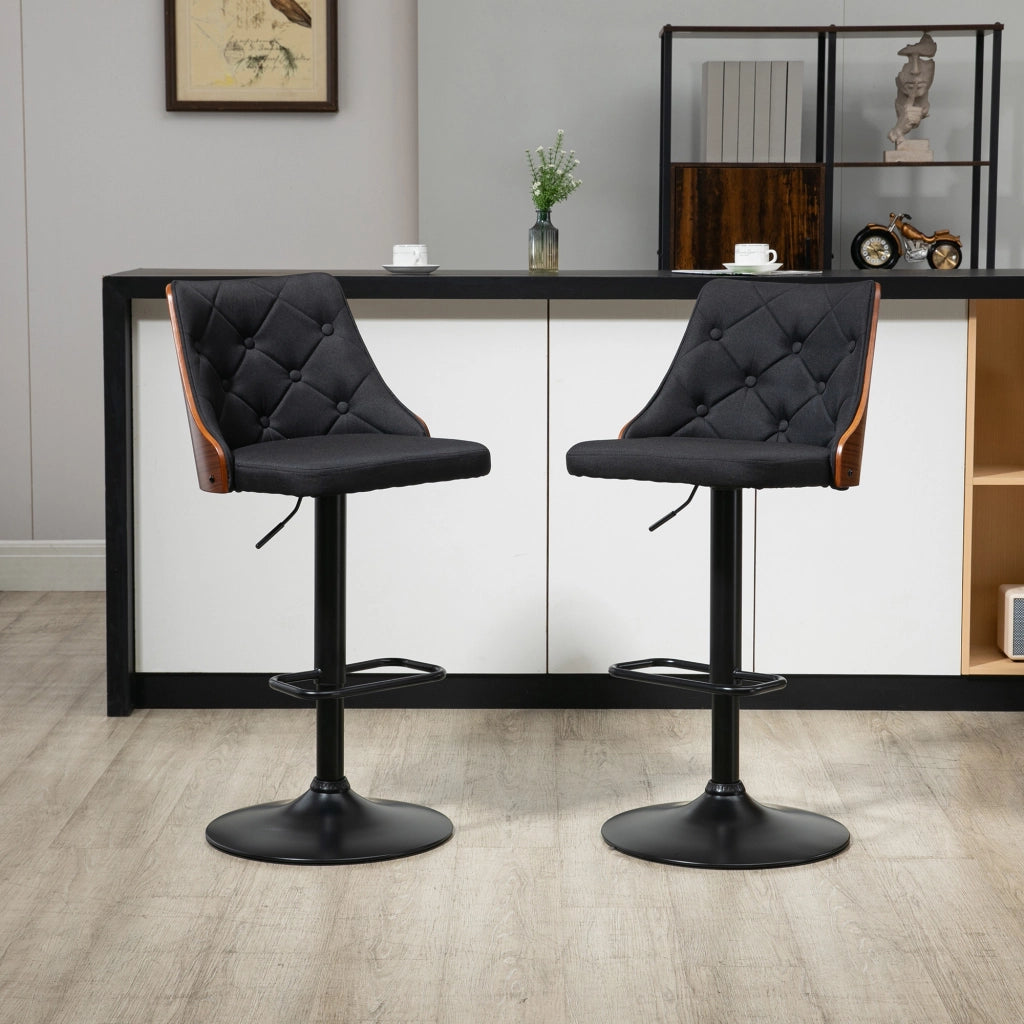 Set 2 Sgabelli da Bar Girevoli Regolabili ¨C Zephmum ¨C Nero e Noce 47.5x50x93.5-116 cm