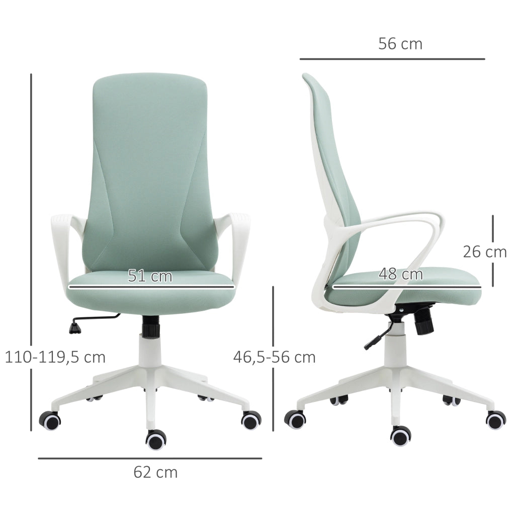 Sedia da Ufficio Girevole con Schienale Alto e Braccioli ¨C Zephmum ¨C Verde 62x56x110-119,5cm