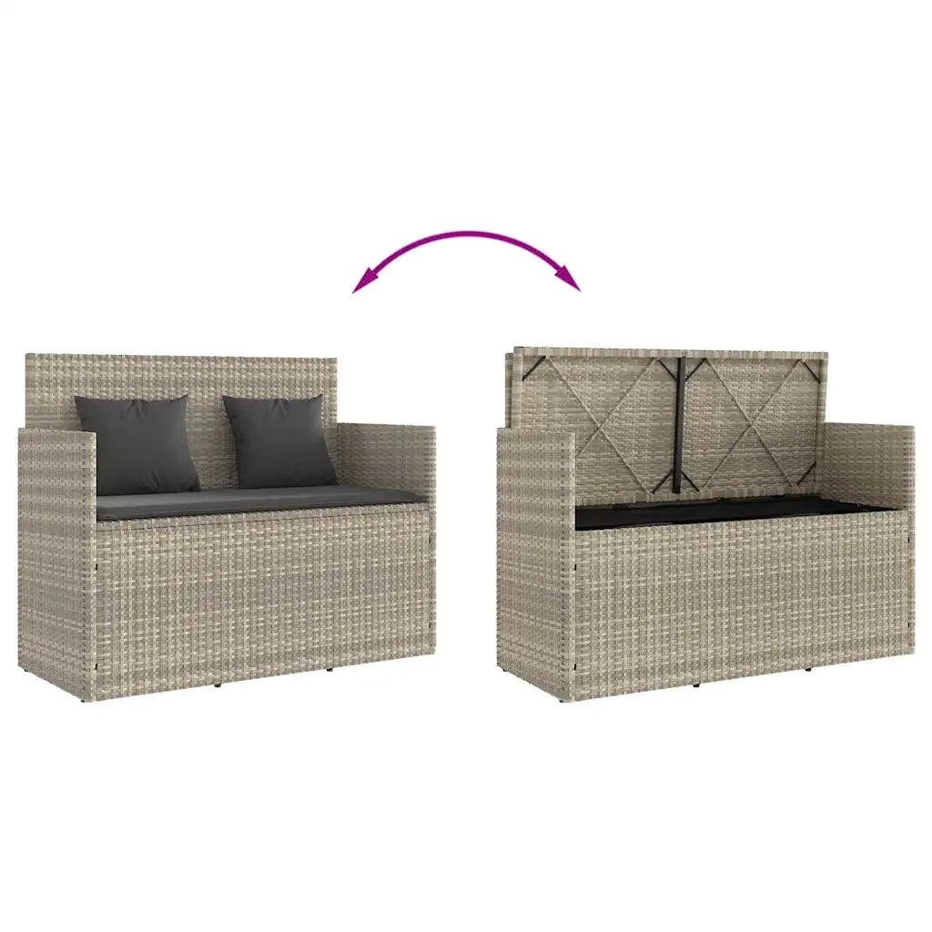 Panca da Giardino con Cuscini-Sgabello-Panca da esterno Grigio Chiaro in Polyrattan 493862