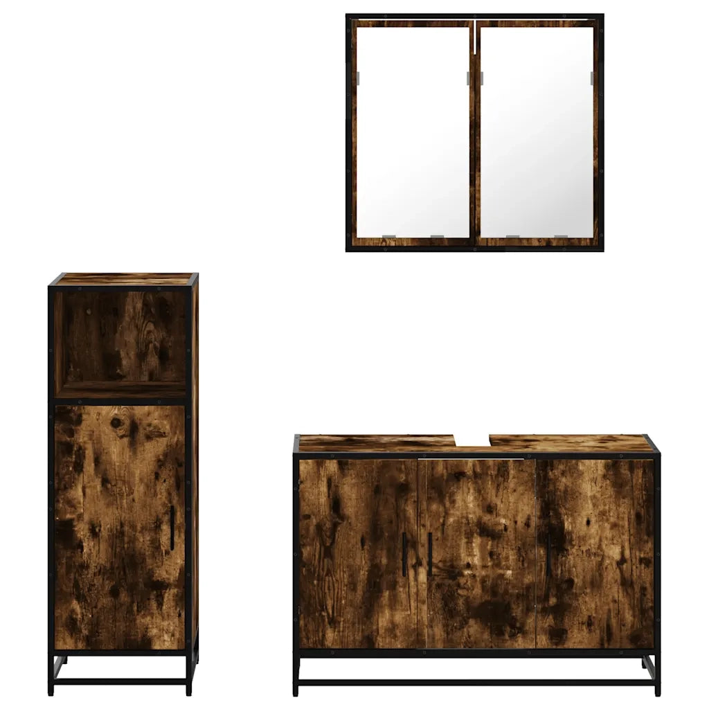 Set Mobili da Bagno 3 pz Rovere Fumo in Legno Multistrato 3300952