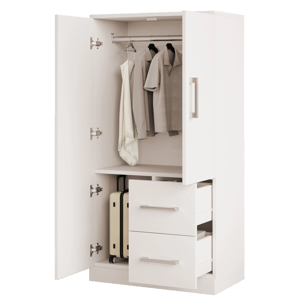 Armadio 70x40x135 cm con ante doppie e cassetti in legno bianco