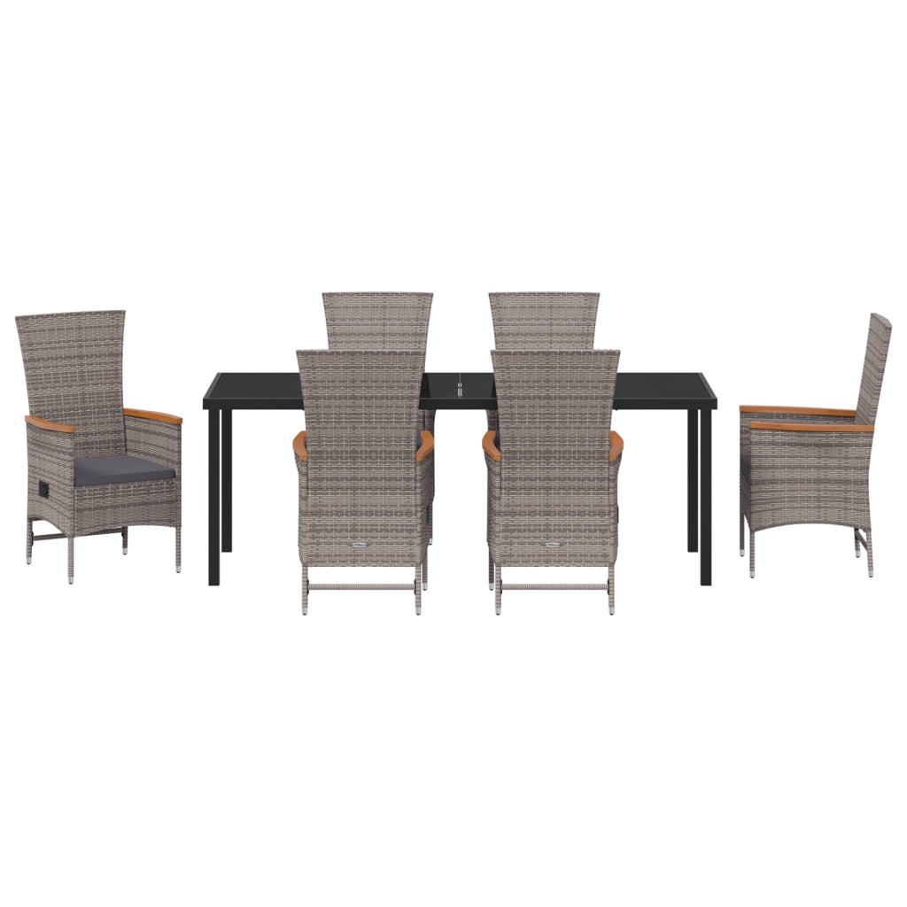 Set da Pranzo da Giardino 7 Pezzi con Cuscini Grigio in Rattan Polivinilico