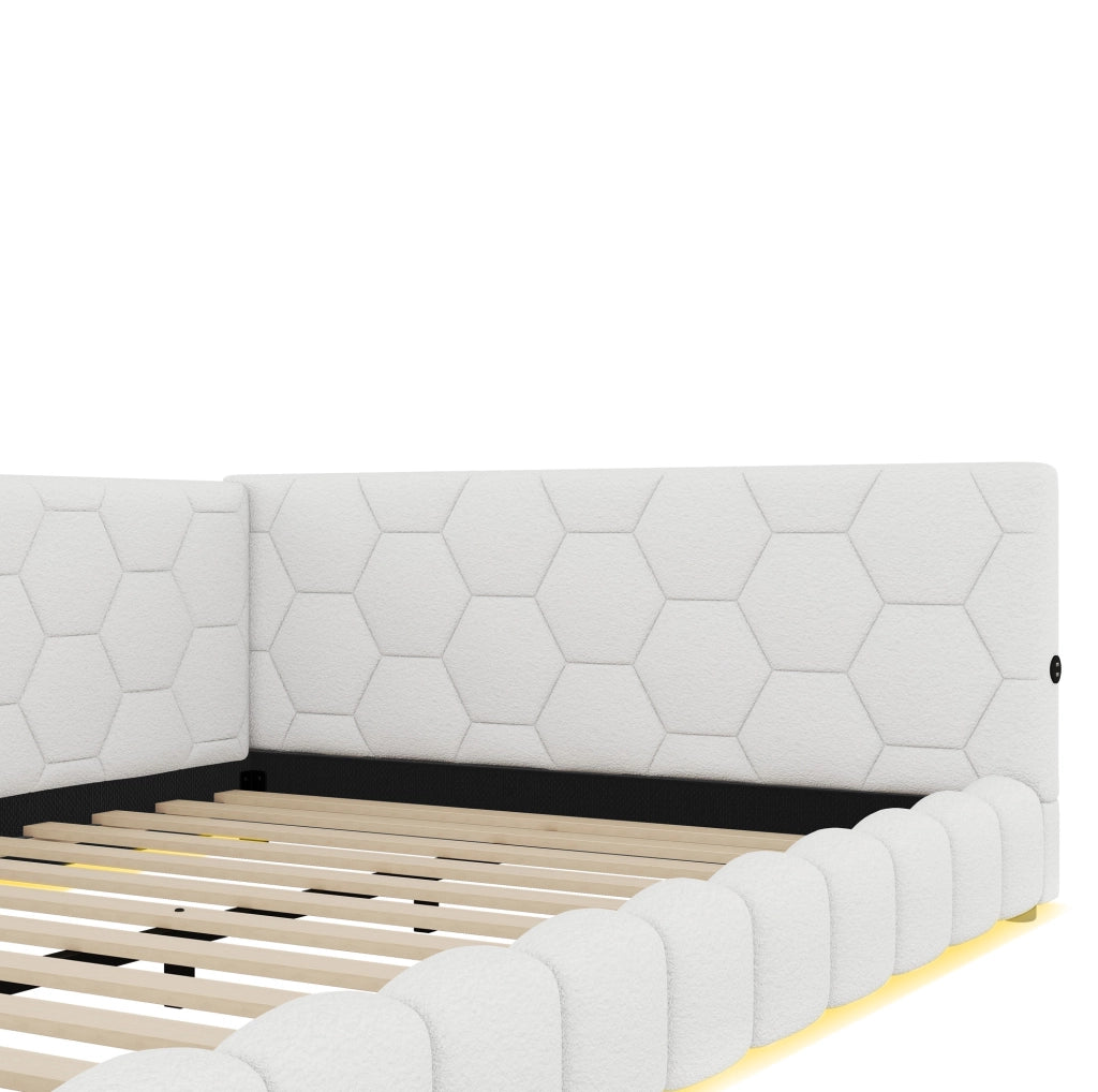 Daybed 140x200 cm con rete a doghe, luce LED ambientale e porte USB/Type-C