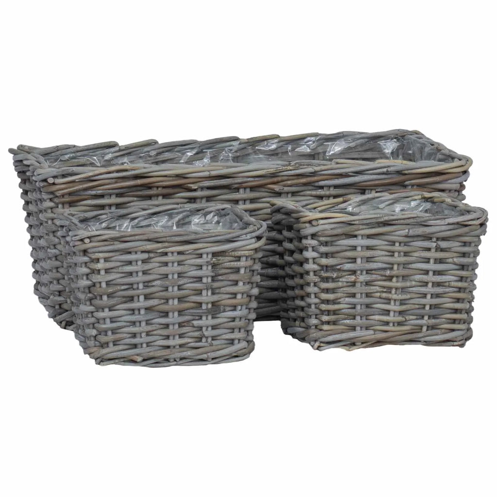 Cestino da Vaso con archiviazione 3 pcs Grigio Rattan Kubu 42020965