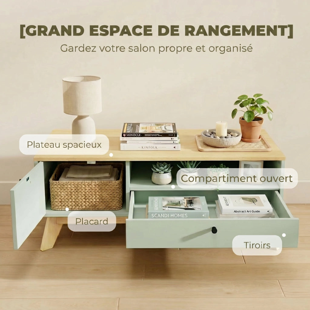 Tavolino da salotto con cassetto ¨C Zephmum ¨C Verde chiaro e quercia