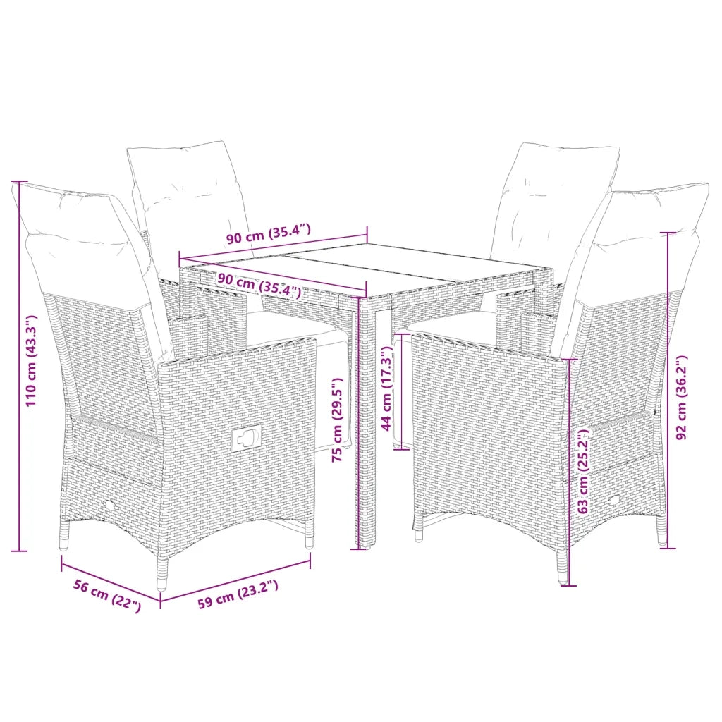 vidaXL Set da Bistrò da Giardino 5 pz con Cuscini Beige in Polyrattan