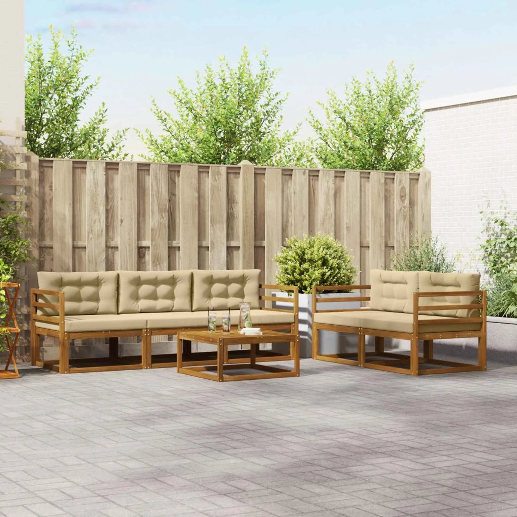 Set di divani da esterno con cuscino 6 pcs Naturale e Beige