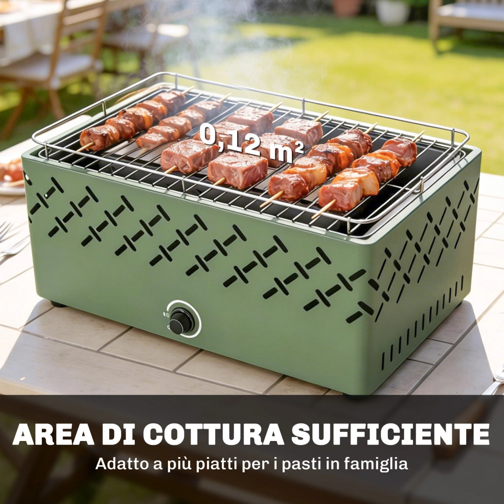 Barbecue Portatile a Carbone 45,5x29x21 cm con Ventilazione Integrata per Esterni in Metallo Verde Chiaro