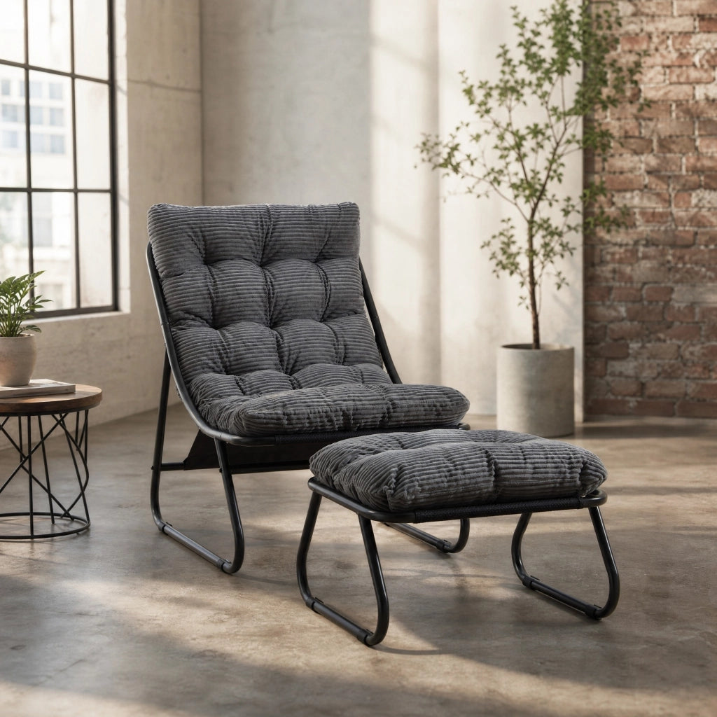 POLTRONA lounge da esterno con ottoman 65x78x86 cm acciaio grigio