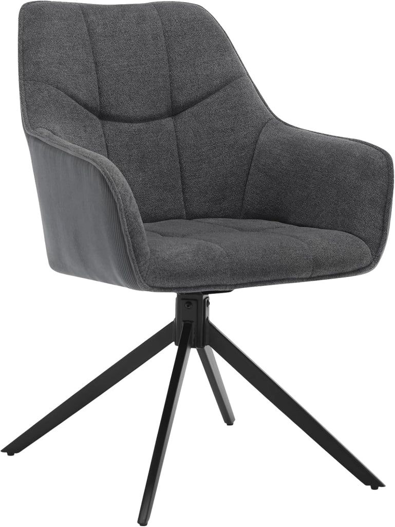Sedia da Pranzo con Braccioli, Poltroncina con Gambe in Metallo, Sedia da Cucina con Schienale e Seduta Girevole, per Salotto, Studio, in Ciniglia e Velluto a Coste, Grigio Scuro, EZS08dgr-1