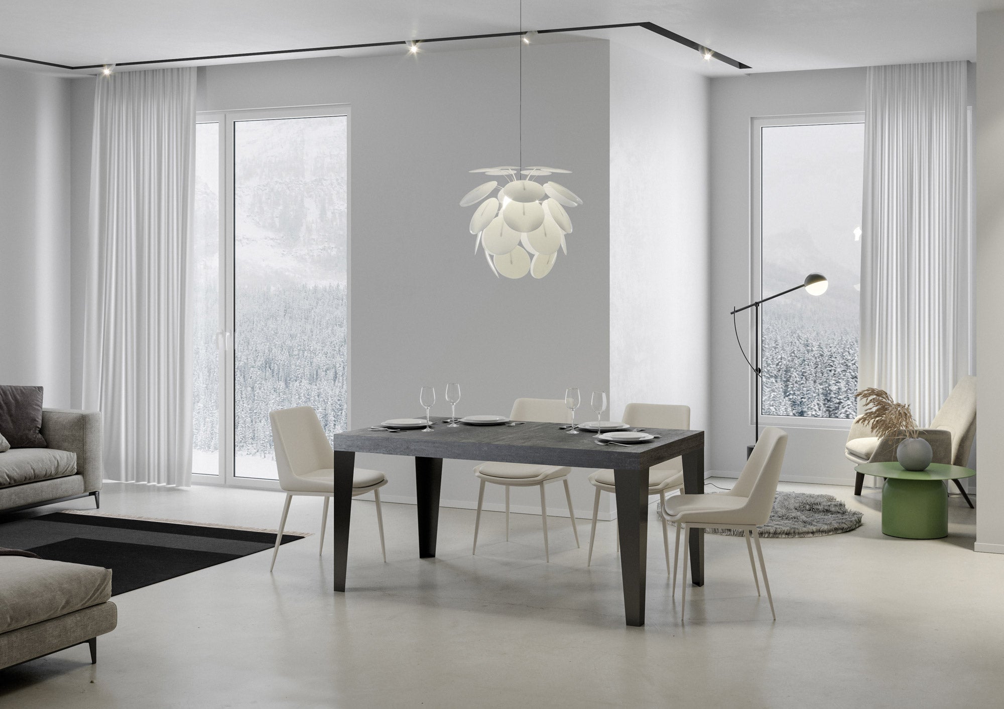 Tavolo Allungabile 120/380x90 cm Flame Premium Cemento Gambe Antracite