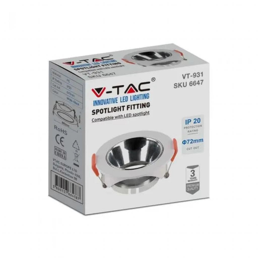 GU10 Monti rotondi telaio bianco + Riflettore cromato