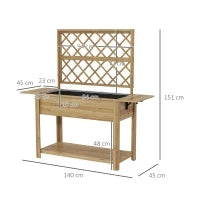 Fioriera con Grigliato e Ripiani Laterali e Inferiore, in Legno di Abete, 140x45x151 cm