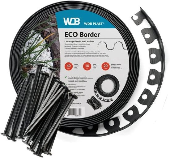 Fascia in plastica flessibile - nera - 10 m - 4 cm di altezza - inclusi chiodi di fissaggio
