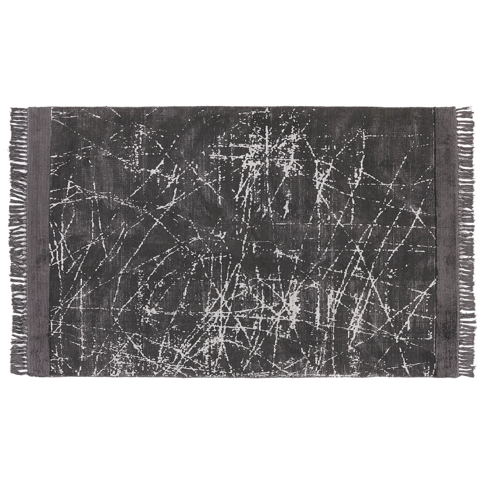 Tappeto moderno in viscosa con frange 140 x 200 cm grigio scuro stile moderno contemporaneo camera da letto soggiorno