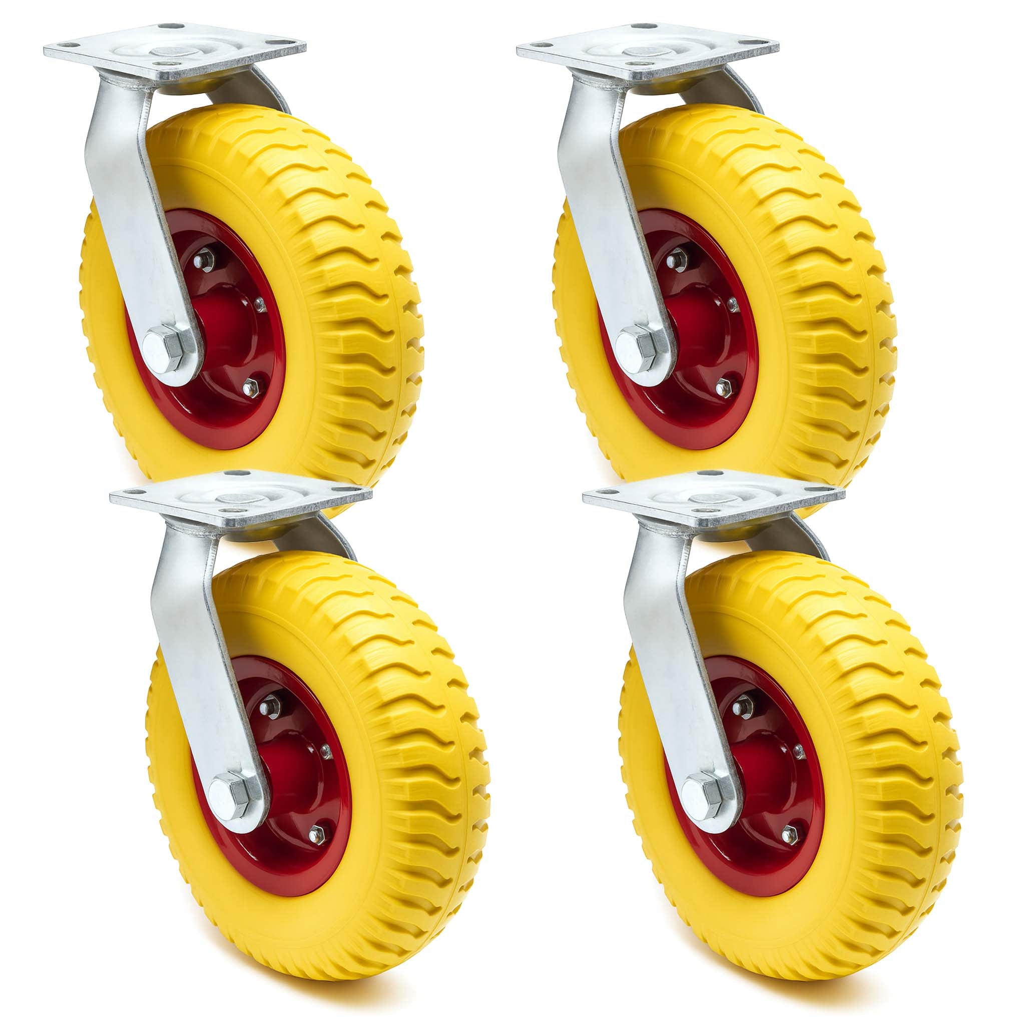 Set 4 ruote girevoli da trasporto, antiforatura, 220x58 mm, 100 kg/ruota, con piastra di montaggio