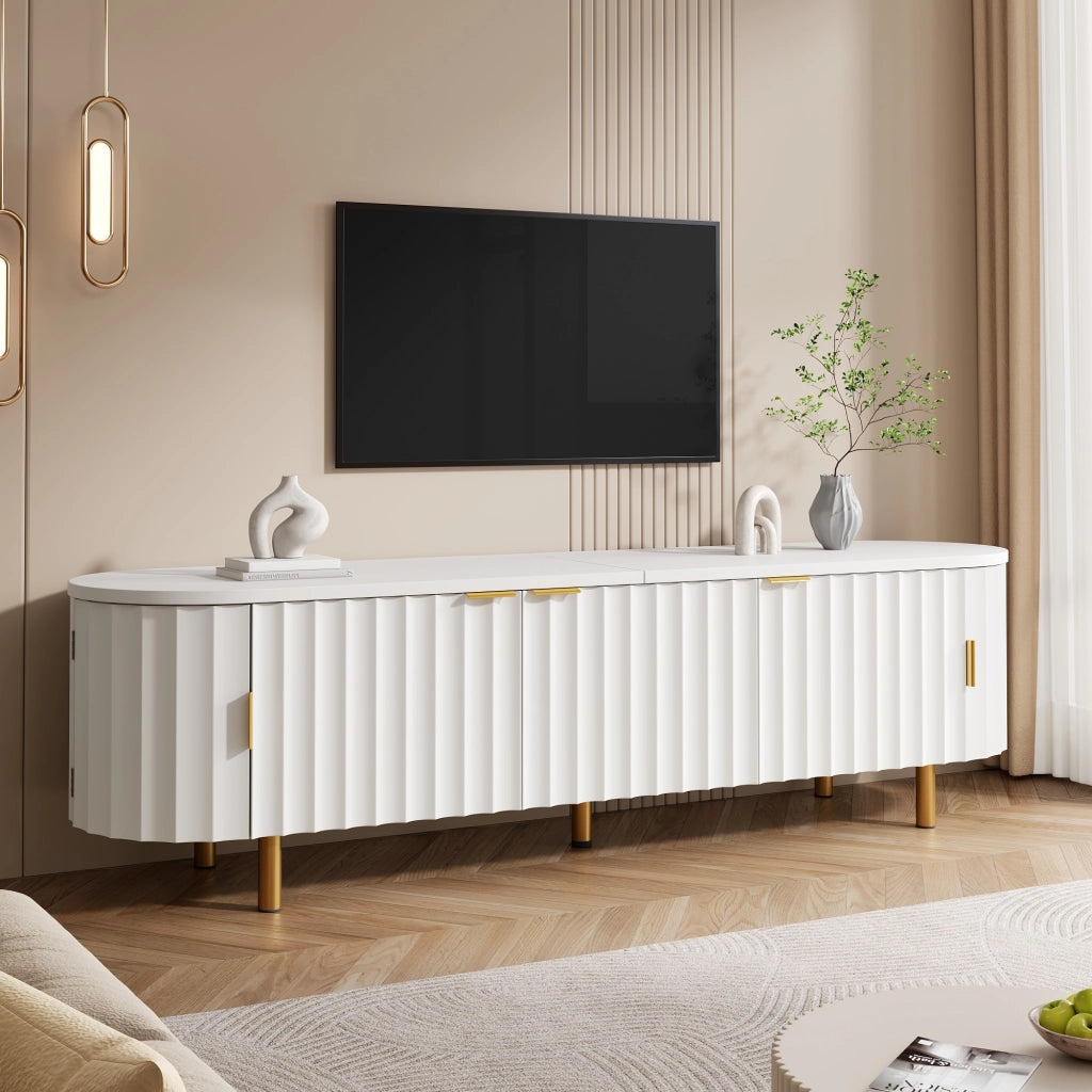 Mobile Porta TV Bianco 170 cm in MDF con 5 Ante e Frontale Scanalato
