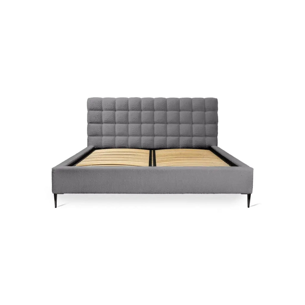 Letto MILLIO – Grigio antracite – 140x200 cm – Tessuto bouclé chenille – Rete inclusa – Comfort alberghiero 5 stelle