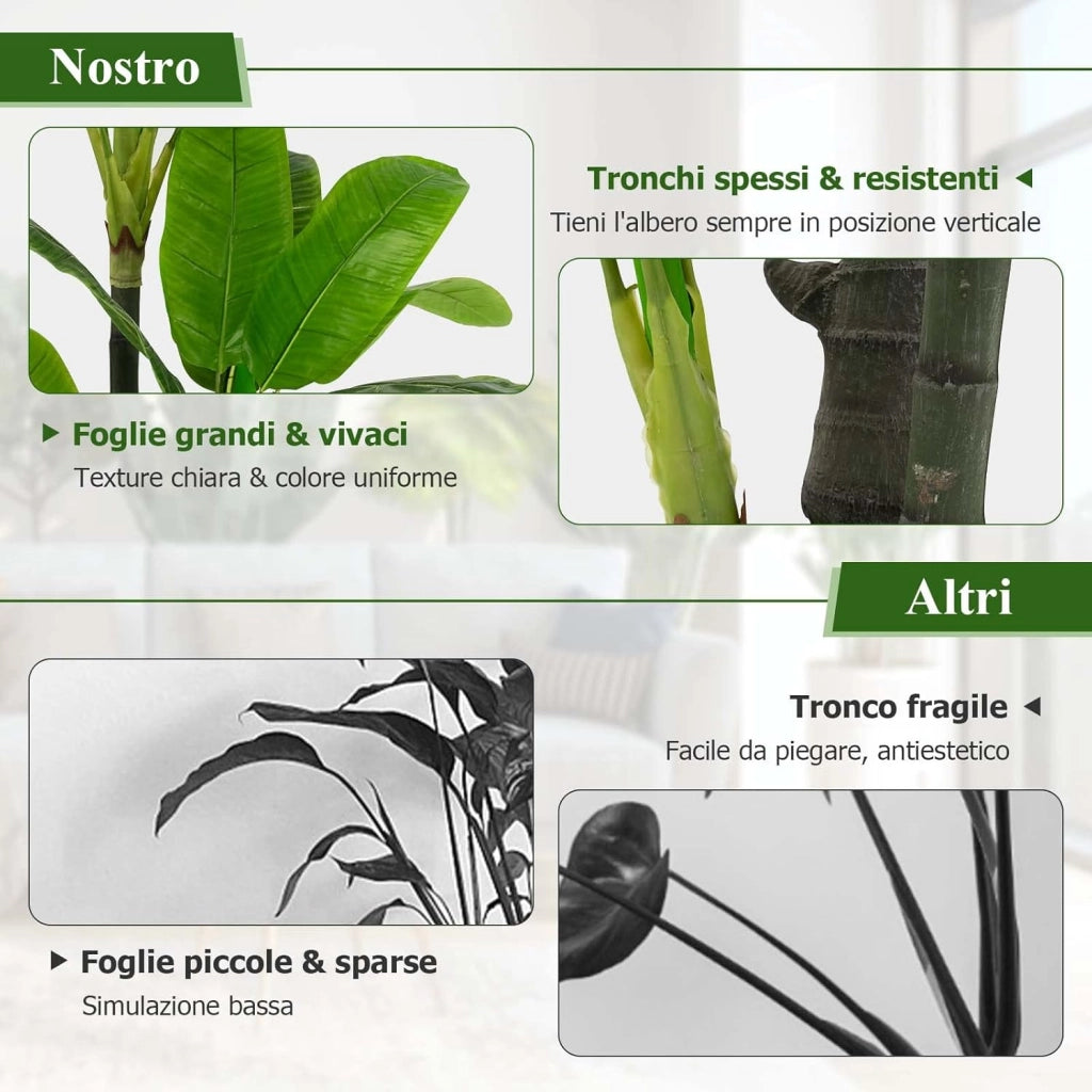 Pianta Finta Artificiale da 150 cm, Albero di Areca Artificiale con Supporto in Cemento, 18 Foglie in Plastica PE e 3 Rami, Ideale per Casa, Negozio e Ufficio, Verde