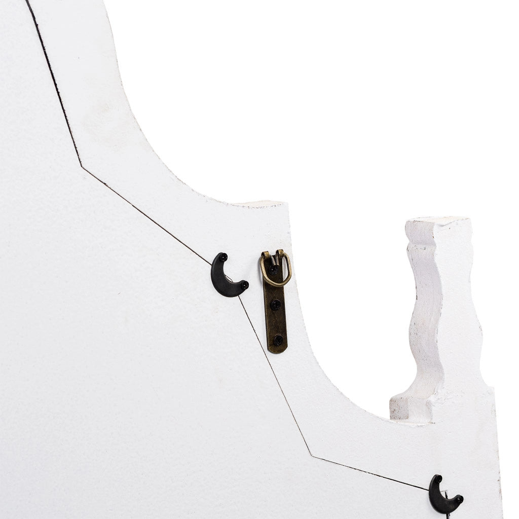 Specchio da parete in legno e metallo invecchiato bianco 128,5x6,5x89h