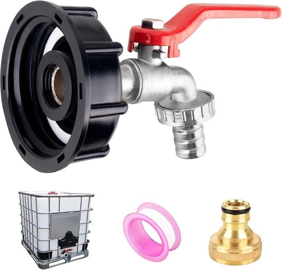Adattatore di chiusura per serbatoio ibc - Connettori di chiusura per tubo - 3/4 pollici in ottone - S60 x 6 grovata - Con connettore di chiusura e cinta di sigillaggio in tessuto