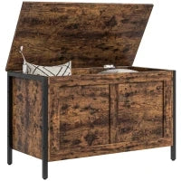 Cassapanca in Legno da 95L Stile Industriale con Coperchio e Cerniera di Sicurezza, 80x40x49cm, Marrone