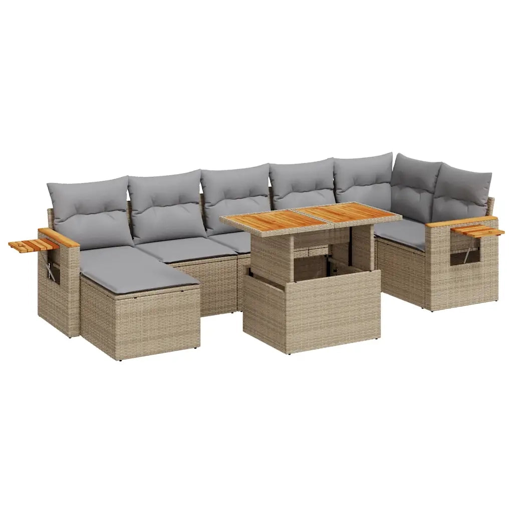 Set Divano da Giardino 8 pz con Cuscini Beige Polyrattan Acacia 3327629