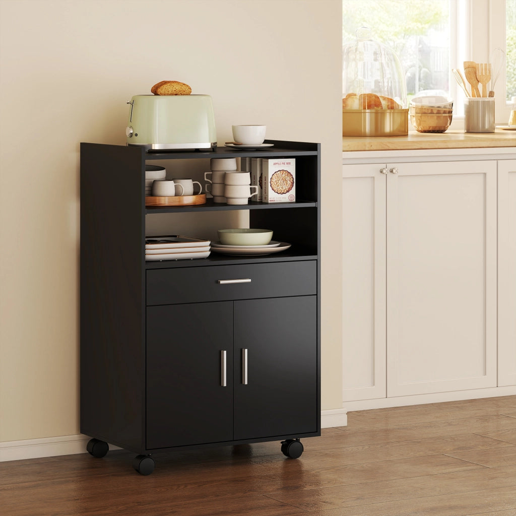 Mobile Cucina Multiuso 59x40x92 cm con Ripiano Estraibile in MDF Nero