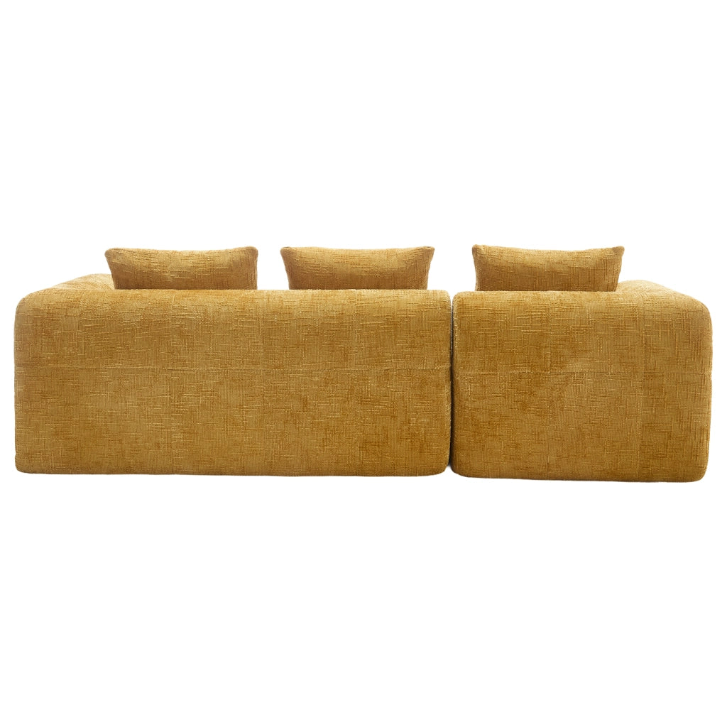 Divano modulare ad angolo 3 Posti con chaise longue Tasche laterali e 3 Cuscini in Ciniglia Giallo 250 × 158 × 60 cm
