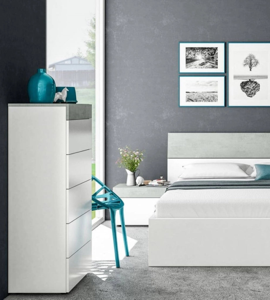 Cassettiera Armo, Settimanale a 5 cassetti, Mobile ComÒ² per camera da letto, ComÒ² moderno, cm 61x40h118, Bianco