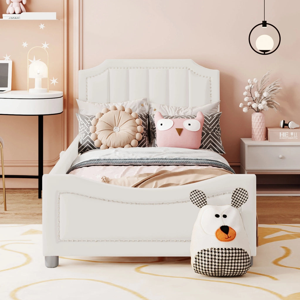 Letto imbottito ULEVR 211x94,5x41,5 cm con schienale, braccioli e 12 doghe, beige