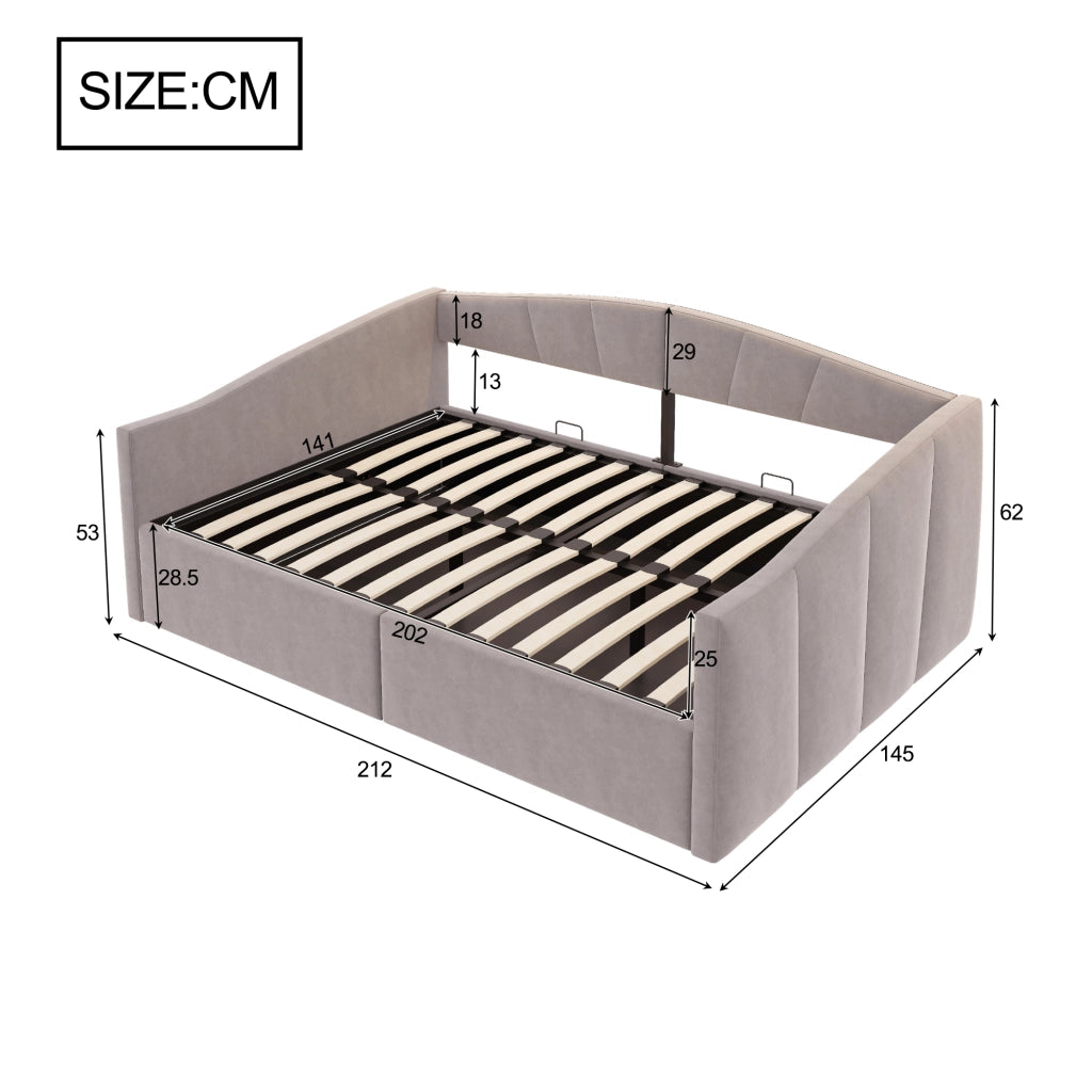 Letto contenitore matrimoniale 140×200 cm con rete sollevabile e contenitore idraulico; senza materasso; grigio chiaro